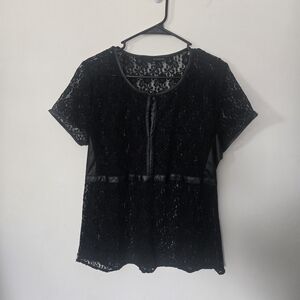 Harve Bernard Whimsygoth Chic Lace Faux Leather Trim Blouse Dark Fairy
